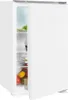 A white refrigerator with its door open, revealing shelves stocked with fruits, vegetables, and containers. Produktbild-Vorschau