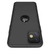 A black iPhone case with the Apple logo is shown from a diagonal top-down perspective against a white background. Produktbild-Vorschau