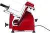 A red meat slicer is shown from the side against a white background. Náhled obrázku produktu