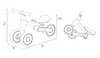 Diagrams of a foldable balance bike with dimensions indicated. Produktbild-Vorschau