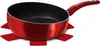 A red wok pan with a black interior is shown on a white background, resting on a red heat-resistant mat. Produktbild-Vorschau