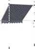 A retractable awning with blue and white stripes, supported by white poles. Produktbild-Vorschau
