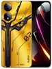 A smartphone with a futuristic yellow and black design is shown next to its screen displaying a colorful, abstract image. Produktbild-Vorschau