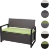 A poly-rattan garden bench with a green cushion, shown against a white background. Podgląd zdjęcia produktu