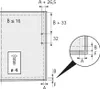 Diagram showing installation measurements for a hardware component. Náhled obrázku produktu