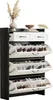 A white and black shoe cabinet with multiple shelves and drawers, decorated with a vase of dried flowers and a bowl. Anteprima dell’immagine prodotto