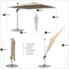 Diagram showing the dimensions and features of a cantilever umbrella, with a silhouette of a person for scale. Produktbild-Vorschau