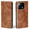 A brown flip-style phone case for a Xiaomi 13 phone, shown from the front and side. Produktbild-Vorschau