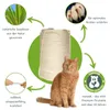 An orange cat sits in front of a roll of sisal rope, with informational graphics and text surrounding it. Produktbild-Vorschau
