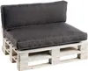 A close-up studio shot of a gray cushion set on a white wooden pallet. Produktbild-Vorschau