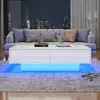 A modern living room at night with a couch and a coffee table. Produktbild-Vorschau