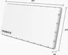 A white Humax mobile flat antenna is shown in a 3/4 view against a white background. Dimensions are indicated by lines and numbers. Produktbild-Vorschau