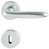 A silver door handle and escutcheon plate are shown against a white background. Produktbild-Vorschau