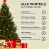 A decorated Christmas tree with gifts underneath, next to a list of product benefits. Náhled obrázku produktu