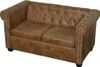 A brown leather chesterfield sofa with tufted back and arms. Produktbild-Vorschau