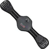 A black horse girth with silver buckles and a red and white brand logo. Produktbild-Vorschau