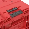 A close-up view of the interlocking mechanism on a red QBrick tool box. Produktbild-Vorschau