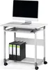 A white computer workstation on wheels, with a monitor, keyboard, mouse, and binders. Anteprima dell’immagine prodotto
