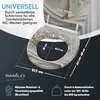 A toilet seat with a decorative pattern, showing dimensions and features. Produktbild-Vorschau