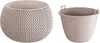 Two planters are shown against a white background. One is a round, woven-looking planter, and the other is a bucket-shaped planter with handles. Anteprima dell’immagine prodotto