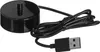 A black electric toothbrush charging base with a USB cable and connector. Produktbild-Vorschau