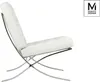 A white leather lounge chair with a polished steel frame, shown from the side against a white background. A logo is visible in the top right corner. Náhľad obrázku produktu