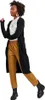 A woman modeling a black cardigan, white top, and brown pants. Produktbild-Vorschau