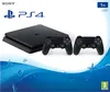 Product shot of a PlayStation 4 console with two controllers. Produktbild-Vorschau