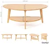 A diagram of a wooden coffee table with dimensions indicated. Voir les images du produit