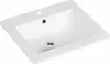A white ceramic sink with a faucet hole and a drain hole, shown from a diagonal top-down view. Produktbild-Vorschau