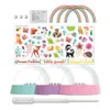 A collection of craft supplies for making glitter globes, including stickers, glitter, and globe bases. Produktbild-Vorschau
