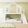 Lit superposé enfant 90 × 200 cm, lit cabane avec toboggan, Voir les images du produit 1
