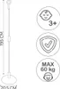 Diagram showing the dimensions and safety information for a swing plate. Produktbild-Vorschau