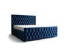 A dark blue tufted bed with a mattress on a white background. Náhled obrázku produktu