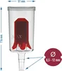 A clear product shot of a fermentation airlock with dimensions indicated. Produktbild-Vorschau