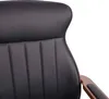 A close-up view of the backrest and armrest of a black office chair with wooden accents. Podgląd zdjęcia produktu