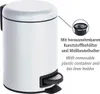 A white pedal bin with a black pedal and lid detail, shown with a callout box highlighting its removable inner bin. Anteprima dell’immagine prodotto
