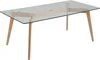 A rectangular glass coffee table with a wooden frame and legs, shown from a slightly elevated side angle against a white background. Náhľad obrázku produktu