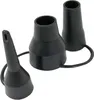 Three black plastic adapters for an air pump, arranged diagonally on a white background. Náhľad obrázku produktu