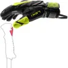 A pair of black and yellow ski gloves with the brand name 'LEKI' visible, positioned above a line drawing of a ski pole grip. Produktbild-Vorschau