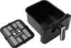 A black air fryer basket and its removable grate are shown against a white background. Produktbild-Vorschau