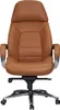 A front view of a brown leather office chair on a white background. Produktbild-Vorschau