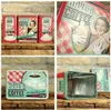A collage of four images featuring vintage-style coffee tins with retro designs. Voir les images du produit