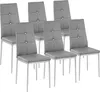 A set of six gray dining chairs arranged in a row. Voir les images du produit