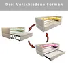 Three different configurations of a sofa bed are shown, connected by arrows to illustrate transformations. Anteprima dell’immagine prodotto
