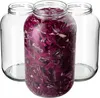 Three large glass jars, one filled with sliced red cabbage, are arranged on a white background. Podgląd zdjęcia produktu