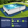 A rectangular swimming pool is set up on a blue protective mat on a grassy lawn. Produktbild-Vorschau