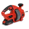 A red and black electric drain cleaner with a gray spool and a coiled metal snake is shown against a white background. Produktbild-Vorschau