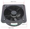 A black industrial fan is shown from a top-down perspective, with dimensions indicated by red lines and text. Produktbild-Vorschau