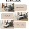 A collage showing a gray sofa bed in different configurations: as a sofa, as a daybed, and as a sofa with an ottoman. The text indicates different uses or configurations. Náhled obrázku produktu